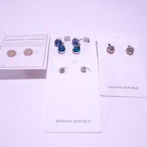 Banana Republic Nordstrom Bold Crystal Pyrite Stone Hammered Stud Earrings Set 4